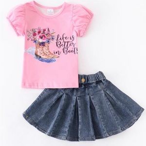 New Size 3T 2 piece tee and denim skirt set